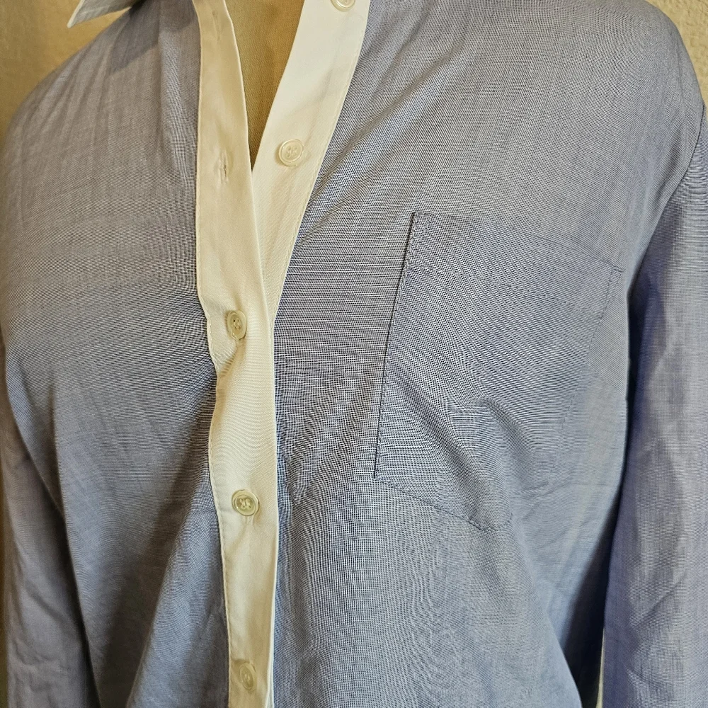 J. Crew Blue and White Collared Midi Shirt Dress